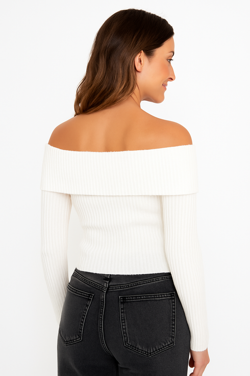 'Bellamy' Off Shoulder Fold Over Knit Top - Celes Fashion
